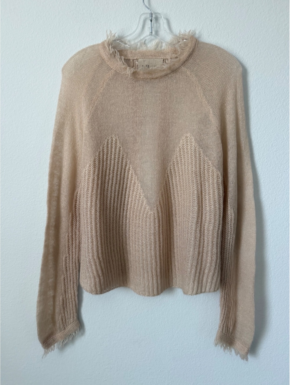 Moon River Long Sleeve Round Neck Loose Knit Sheer Wool Blend Sweater Size M